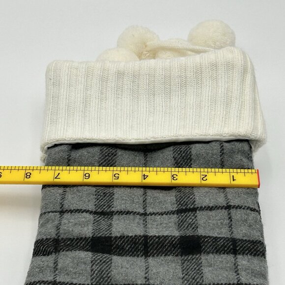 Pair of Joann's Black & White Plaid Christmas Stockings Knit Cuffs w Poms 18-19" - Picture 4 of 6